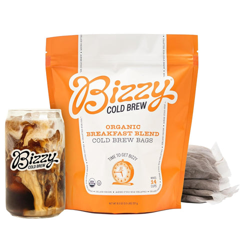 Bizzy Organic Cold Brew Coffee | Breakfast Blend | Coarse Ground Coffee | Medium-Light Roast | Micro Sifted | Specialty Grade | 100% Arabica | Bre...
