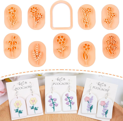 Puocaon Floral Clay Earring Cutters - 9 Shapes Clay Cutters for Polymer Clay Jewelry Making, Bouquet Polymer Clay Cutters for Earrings, Clay Stamp...