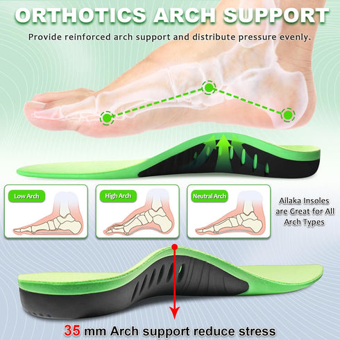 Ailaka Orthotic Cushion Arch Support Shoe Insoles for Men & Women, Unisex Daily Shock Absorption Gel Sports Inserts for Flat Feet, Plantar Fasciit...