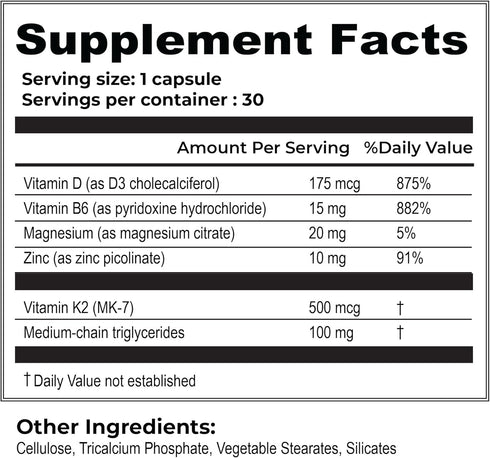 Vitamin D3 + K2 - Bone Health & Immune Support - 7000 IU(175 MCG)D3 + 500 MCG K2 - Cofactors B6, Magnesium & Zinc - Gluten Free, Vegan, Non-GMO - ...