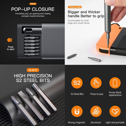Precision Screwdriver Set,51 in 1 Multi-Bit Screwdriver with 48 Pcs Mini Screwdriver Bits - Magnetic Screwdriver Phillips Hex Torx Square Slotted ...