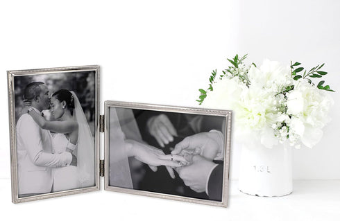 Concise Hinged Double Picture Frame, Silver Plated,Vertical +Horizontal Standing,5 by 7 Inch,Best For Home Or Office Table Decor (silver) …...