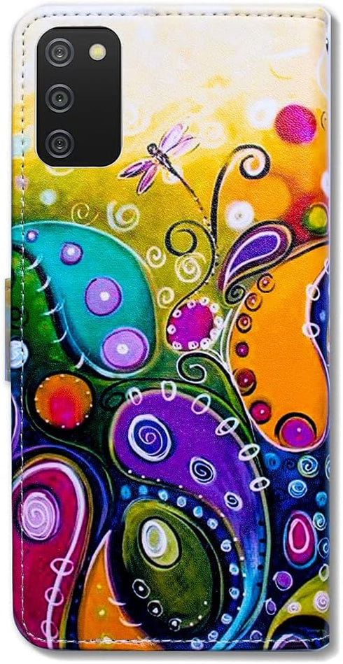 Case for Samsung Galaxy A02s, Colorful Dragonfly Leather Flip Phone Case Wallet Cover with Card Slot Holder Kickstand for Samsung Galaxy A02s...
