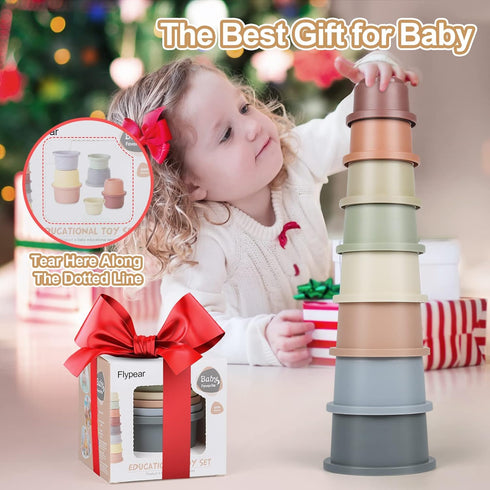 Stacking Cups Toy for Baby 6-12 Months, 8PCS Nesting Cups Set for Toddler 1-3, Kids Bathing and Counting Stackable Toy for Early Educational Learn...
