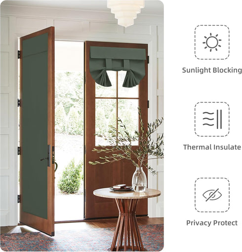Easy-Going French Door Curtains, Thermal Insulated Privacy Blackout Door Window Tie up Curtains for Entryway Front Door, 1 Panel, 26x68 inch, Grey...