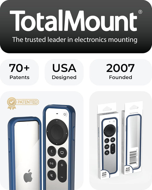 TotalMount Air Rim Case for Apple TV Remotes – Slim, Hybrid Apple TV Remote Case with Ultimate Drop Protection – Blue Perimeter Cover & Clear Back...