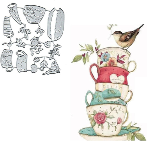 Cup Bird Flower Leaf Metal Die Cuts for Card Making,Spring Flower Leaves Card Cutting Dies Cut Stencils DIY Scrapbooking Album Decorative Embossin...
