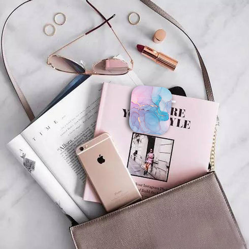 Protective Hard Case Cover with Cleaner Kit Portable Shockproof Women Girls with Keychain for Apple Airpods 2/1 Charging Case - Watercolor Marble...