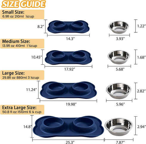 Hubulk Pet Dog Bowls 2 Stainless Steel Dog Bowl with No Spill Non-Skid Silicone Mat + Pet Food Scoop Water and Food Feeder Bowls for Feeding Small...