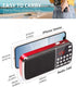 PRUNUS J-189 Bluetooth AM FM Radio, Small Portable Radio - Dual Speaker Heavy Bass, LED Flashlight, Pocket Size, TF Card USB AUX MP3 Player, Recha...