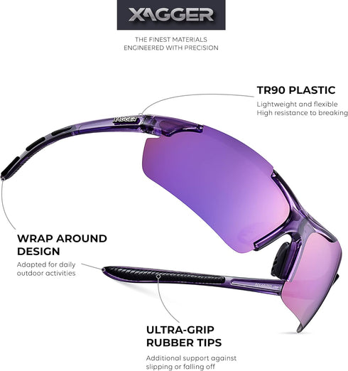 Xagger Polarized Wrap Around Sport Sunglasses for Men Women UV400 Baseball Softball Glasses...