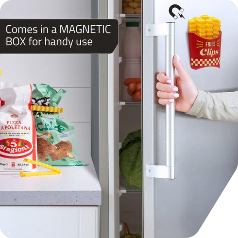 Fries Clips: 12 Cute French-Fries-Shaped Bag Clips to Seal Opened Food Packages | Fun Bag Clips for Food in a Magnetic Box to Always Be at Hand | ...