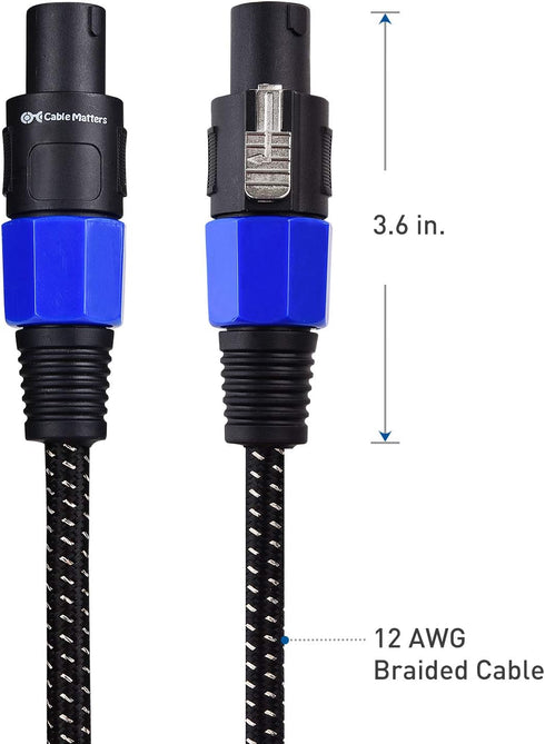 Cable Matters 2-Pack, Premium Braided 12AWG Speaker Cable 3 ft Compatible with Speakon NL4FC Port...