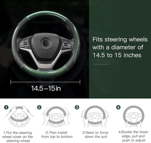 XCBYT Car Steering Wheel Cover Green - Universal Fit 14.5-15 Inch Carbon Fiber Steering Wheel Cover Sport Style with Anti-Slip Microfiber Leather ...