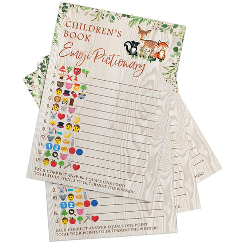 Printed Party Baby Shower Games – Children's Book Emoji Game for Boy or Girl, Woodland Forest Animals Theme, 50 Cards...
