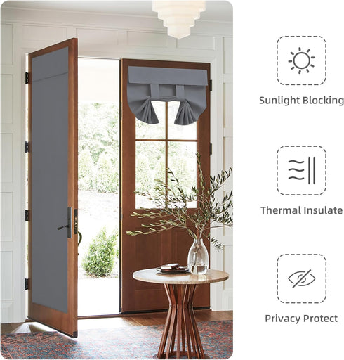 Easy-Going French Door Curtains, Thermal Insulated Privacy Blackout Door Window Tie up Curtains for Entryway Front Door, 1 Panel, 26x68 inch, Gray...