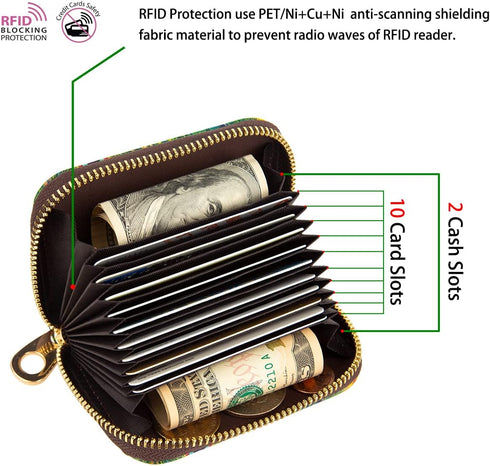 Credit Card Wallet, Zipper Leather Card Cases Holder for Men Women, RFID Blocking, Keychain Wallet (Small Bee)...