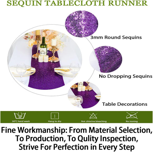 ShinyBeauty 12x72-Inch-Purple-Sequin Table Runner with Tassel for Dining Decoration-Sequin Dresser Scarves for Wedding Event (Purple)...