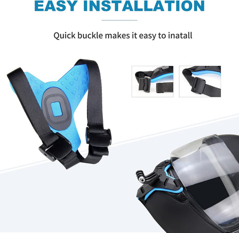 Helmet Mount with Windshield for GoPro Hero 12 11 10 9 Motorcycle Strap Chin Mount Attachment Full Face Helmet Mount for GoPro 9 10 11 12 Black Ra...
