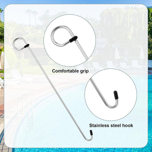 2pcs Skimmer Basket Hook, 14.4in Skimmer Lid Lifting Hook Pool Skimmer Stainless Steel Extension Handle Pool Skimmer Basket Hook for Debris Clean ...