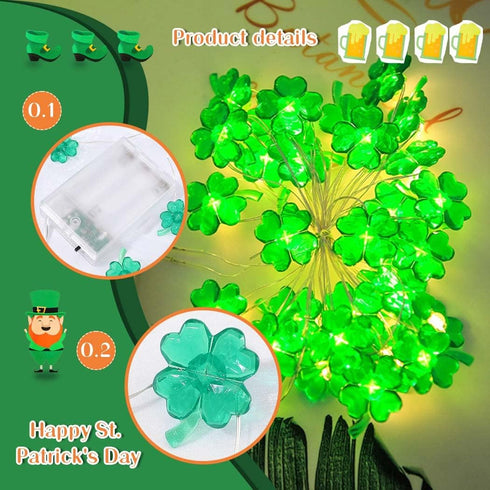 St. Patrick's Day Decorative Lights Green Shamrocks Clover Hat LED String Light 10 Ft 30 Leds Lucky Clovers Lights (Shamrocks)...
