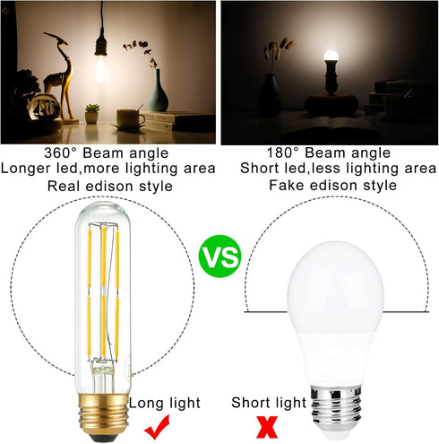 LiteHistory Tubular Light Bulb 6W Equal E26 LED Bulb 60 Watt dimmable Neutral White 4000K E26 Edison Bulb AC120V 600lm T9 T10 LED Bulb for Rustic ...