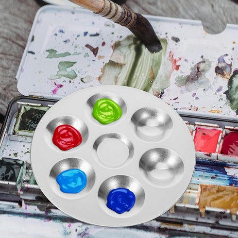 NUOBESTY 2pcs Paint Palettes Metal 6 Well Semicircle Professional Watercolor Oil Palette Painting Tray Artist Craft Palettes...