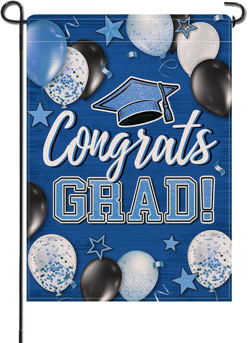 Class of 2024 Congrats Grad Small Decorative Garden Flag, Blue Graduation Cap Balloon Yard Lawn Outside Decor, High School College Burlap Outdoor ...