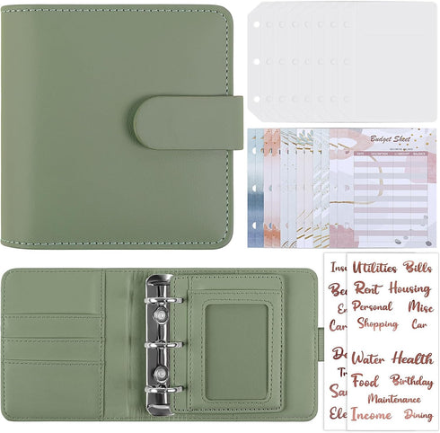 A8 Money Saving Binder, Mini Budget Binder Wallet with 8 Cash Envelopes & 12 Budget Sheets, PU Savings Binder with 2 Gold Stickers for Budgeting a...