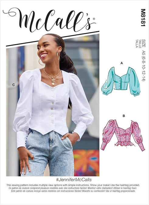 McCall's M8181A5 Misses Prairie Puff Sleeve Peasant Top Sewing Patterns Kit, Design Code M8181, Sizes 6-14...