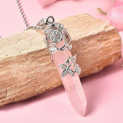 Shop LC Real Natural Healing Crystal Necklaces for Women 24" with Lobster Clasp - Gemstone Necklaces for Women with Flower Wrapped Crystal Pendant...