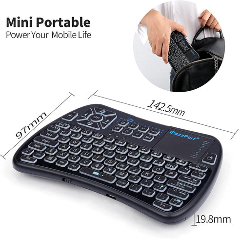 iPazzPort Bluetooth Mini Keyboard (IR Learning) Touchpad Mouse, Backlit 2.4GHz Wireless Keypad Remote Controller for Tablets, Smart TV,Fire Stick,...