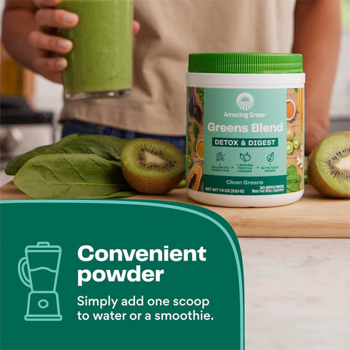 Amazing Grass Greens Superfood Detox & Digest: Greens Powder with Digestive Enzymes & Probiotics, Clean Green, 30 Servings (Packaging May Vary)...