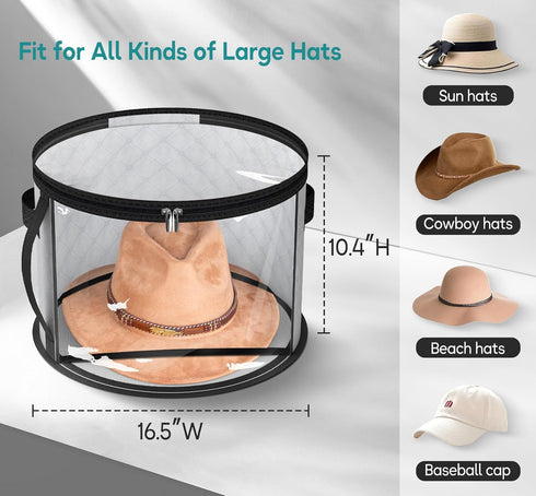 AOODA Oversized Clear Hat Storage Bag for Women, Holds up to 7 Caps Cowboy Hat Organizer for Closet, Wide Brims Hat Case with Carrying Handles (Gr...