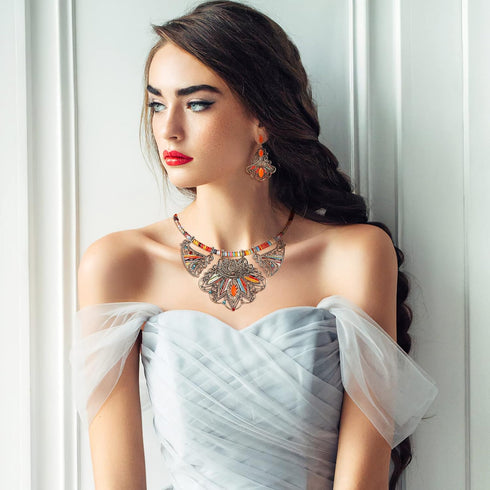 TENDYCOCO Bohemian Necklace Earring Set Ethnic Choker Necklace Chunky African Statement Jewelry Sets for Women...