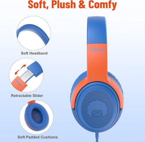 rockpapa Share 1 Kids Headphones Wired with Microphone & Share Port, 85dB/94dB Volume Limited, Cute Foldable Student Child Boys Girls Headphones f...