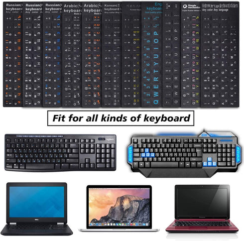 3PCS Universal English Keyboard Letter Stickers, Replacement English Keyboard Stickers with Black Background and White Lettering for PC Computer L...