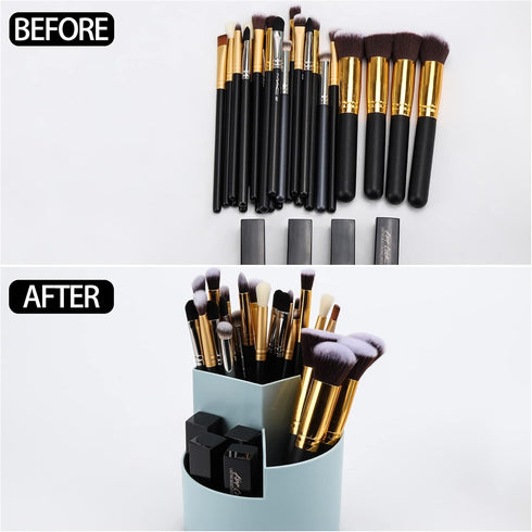 LoveBB 360 Rotating Pencil Pen Holder - 3 Slot Makeup/Cosmetics Brushes Storage Organizer Cup for Desk Table Vanity Countertops, Blue...