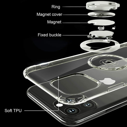Designed for iPhone 11 Pro Max Case 6.5 inch 2019, Anti Scratch Soft TPU Full Body Clear Case Case with 360 Degree Rotation Finger Ring Holder Kic...