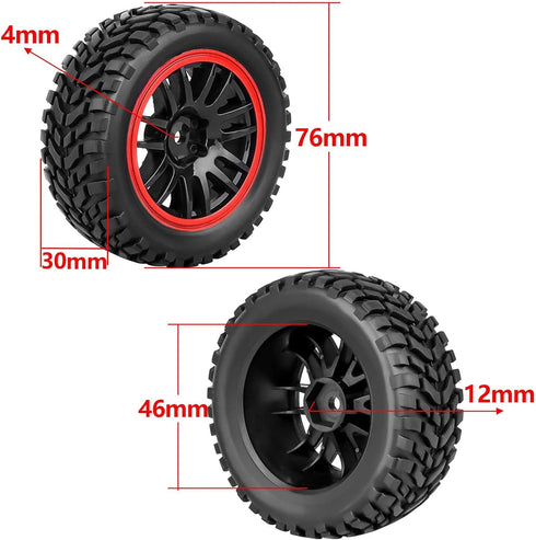 HobbyPark 2.55" Tall 12mm Hex PreGlued 1/10 RC Touring Car Wheels and Tires Set 1.02" 26mm Wide Soft Rubber for Tamiya HPI Traxxas Redcat Kyosho B...