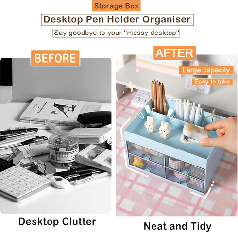 Desk Organizer and Accessories with 4 Compartments and 4 Drawers, Plastic Makeup Organizer, Pen Holder for Desktop Storage, Desk Organization for ...
