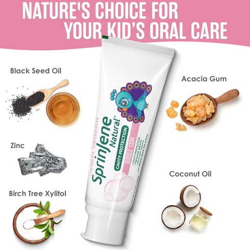 Sprinjene Kids Toothpaste Bubblegum Toothpaste Kids Fluoride Toothpaste SLS Free Cavity Protection Toothpaste with Patented Natural Formula 2 Pack...