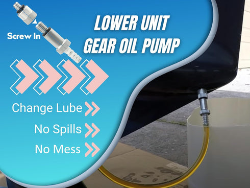 Lower Unit Gear Oil Pump for Standard Quart Bottles, Includes 3/8 inch Metal Swivel, 8mm and 10mm Adapters Fit Most Marine and Mercury Boat Outboa...
