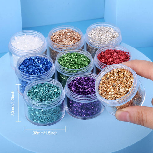 9 Box Broken Crushed Glass Glitter, 6.4oz/180g Irregular Shards Metallic Crystal Chips 2-4mm Chunky Flakes Sequins Gravel for Epoxy Resin Craft Su...