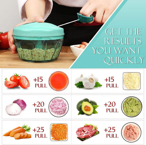Ourokhome Manual Food Processor Vegetable Chopper, Portable Hand Pull String Garlic Mincer Onion Cutter for Veggies, Ginger, Fruits, Nuts, Herbs, ...