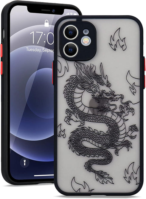 Compatible with iPhone 12 Case Fashion Cool Dragon Animal 3D Pattern Design Frosted PC Back Soft TPU Bumper Shockproof Protective Case Cover for i...