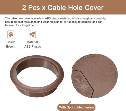 uxcell 2Pcs Cable Hole Cover 2.4 Inch/60 mm ABS Desk Cable Wire Cord Grommet Hole Cover for Office PC Desk Cable Cord Organizer, Brown...