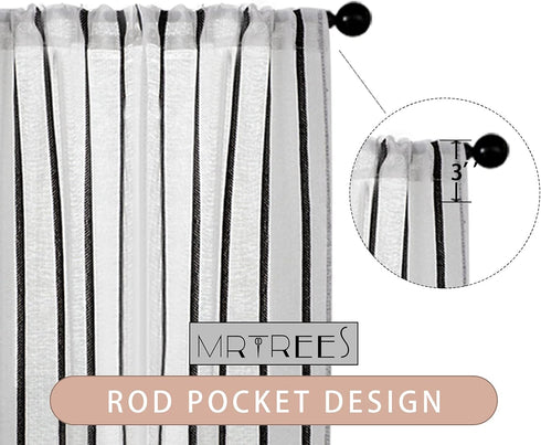 MRTREES Striped Sheer Valance Curtain, Rod Pocket Sheer Linen Textured Curtains Valance, Light Filtering Window Curtains Treatment for Bedroom/Liv...