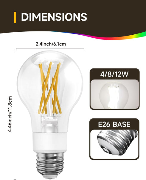 3 Way Light Bulbs 50 100 150w Equivalent, Daylight White 5000K, E26 LED Filament Light Bulbs, Three Way A19 LED Light Bulb with 90+ CRI, Bright Wh...