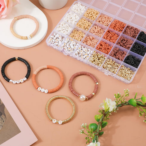 2414pcs Bracelets Making Kit, Clay Beads for Jewelry Making, 6mm Heishi Flat Round Polymer Clay Beads for Friendship Bracelets Making Clay Spacer ...